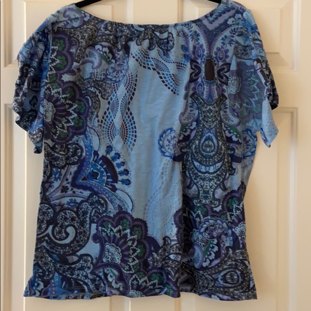 ENERGY WORLD WEAR blouse w/ studs rhinestones plue - Picture 5 of 6